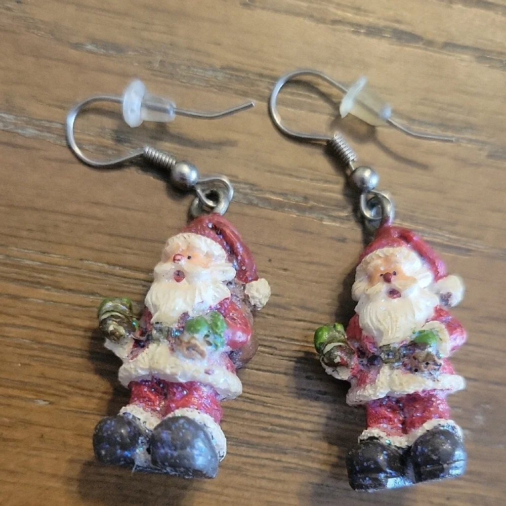 Holiday Penguin brooch and pierced Santa Earrings Set
